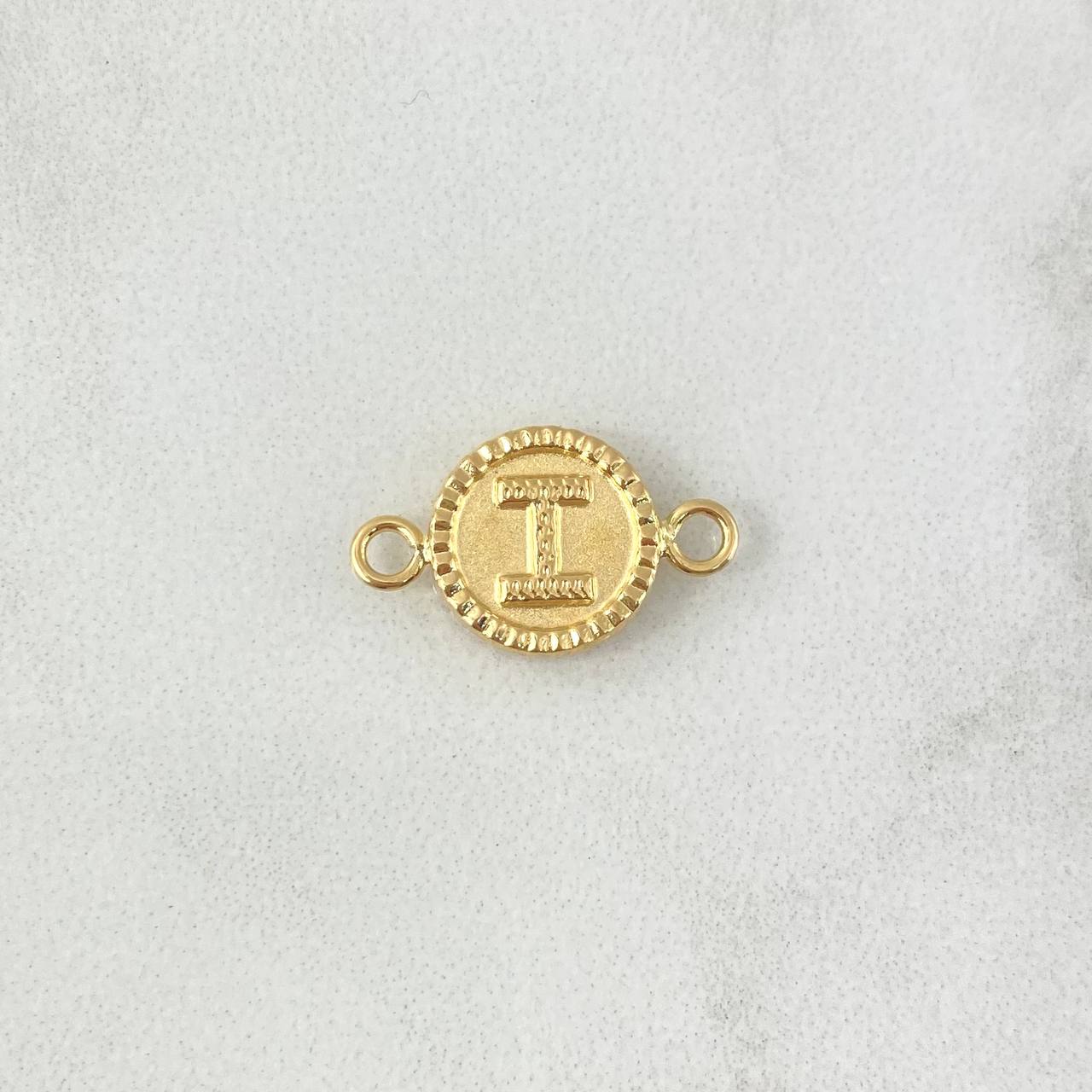 Herraje Letra I Mate 0.6gr / 1.6cm-Circular Bordeado  Oro Amarillo 18K *