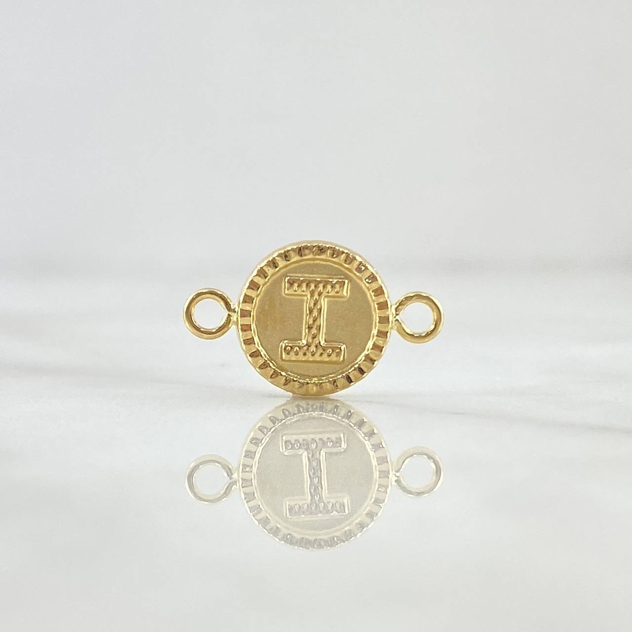 Herraje Letra I Mate 0.6gr / 1.6cm-Circular Bordeado  Oro Amarillo 18K *