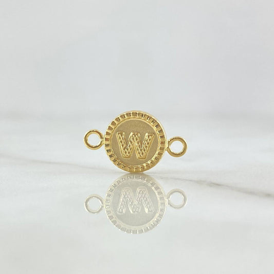 Herraje Letra W Mate 0.55gr / 1.7cm-Circulo Bordeado  Oro Amarillo 18K