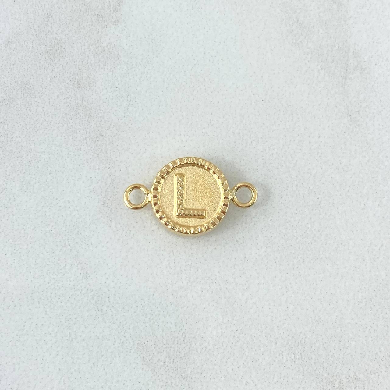 Herraje Letra L Mate 0.65gr / 1.7cm-Circulo Bordeado  Oro Amarillo 18K
