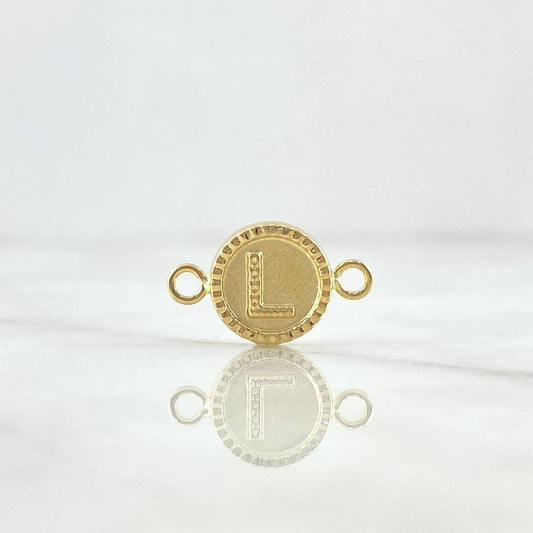 Herraje Letra L Mate 0.65gr / 1cm-1.7cm / Circulo Bordeado Oro Amarillo 18K ©