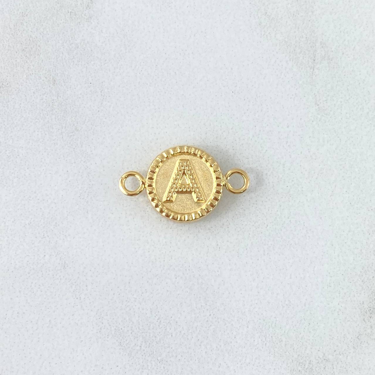 Herraje Letra A Mate 0.6gr / 1.7cm / Circulo Bordeado Oro Amarillo 18K
