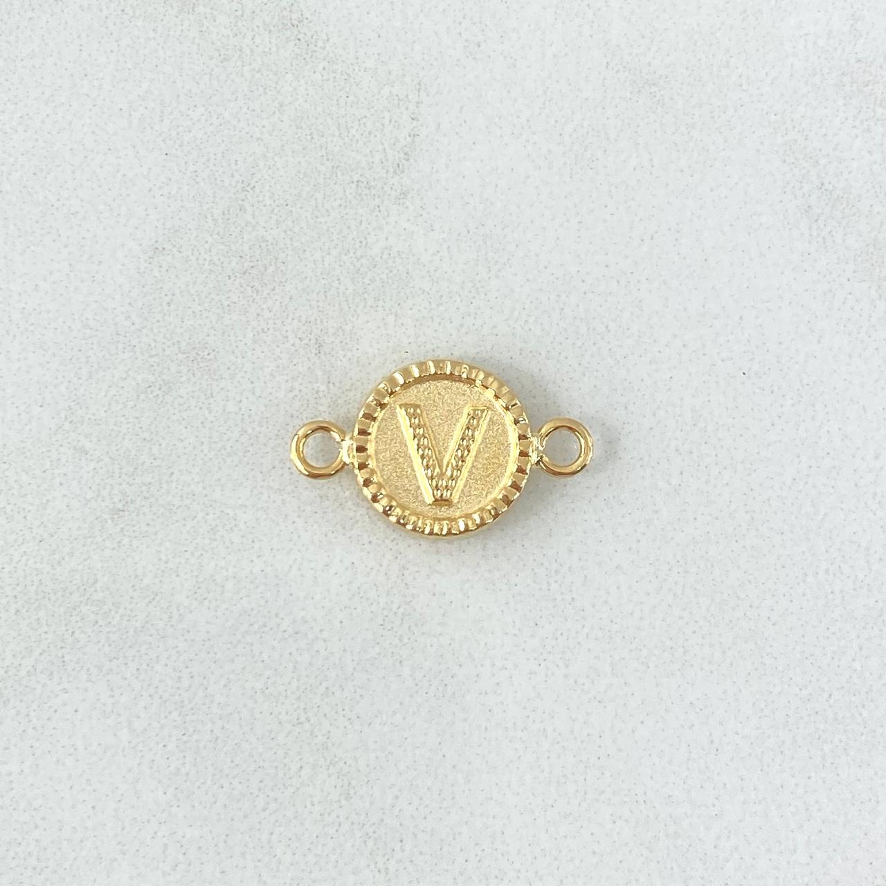 Herraje Letra V Mate 0.55gr / 1cm-1.7cm / Circulo Bordeado Oro Amarillo 18K ©