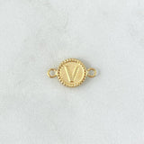 Herraje Letra V Mate 0.55gr / 1cm-1.7cm / Circulo Bordeado Oro Amarillo 18K ©