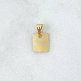 Dije Placa Rectangular Lisa 0.5gr / 1cm - 1.6cm / Cargador Interno Tallado Oro Amarillo 18K