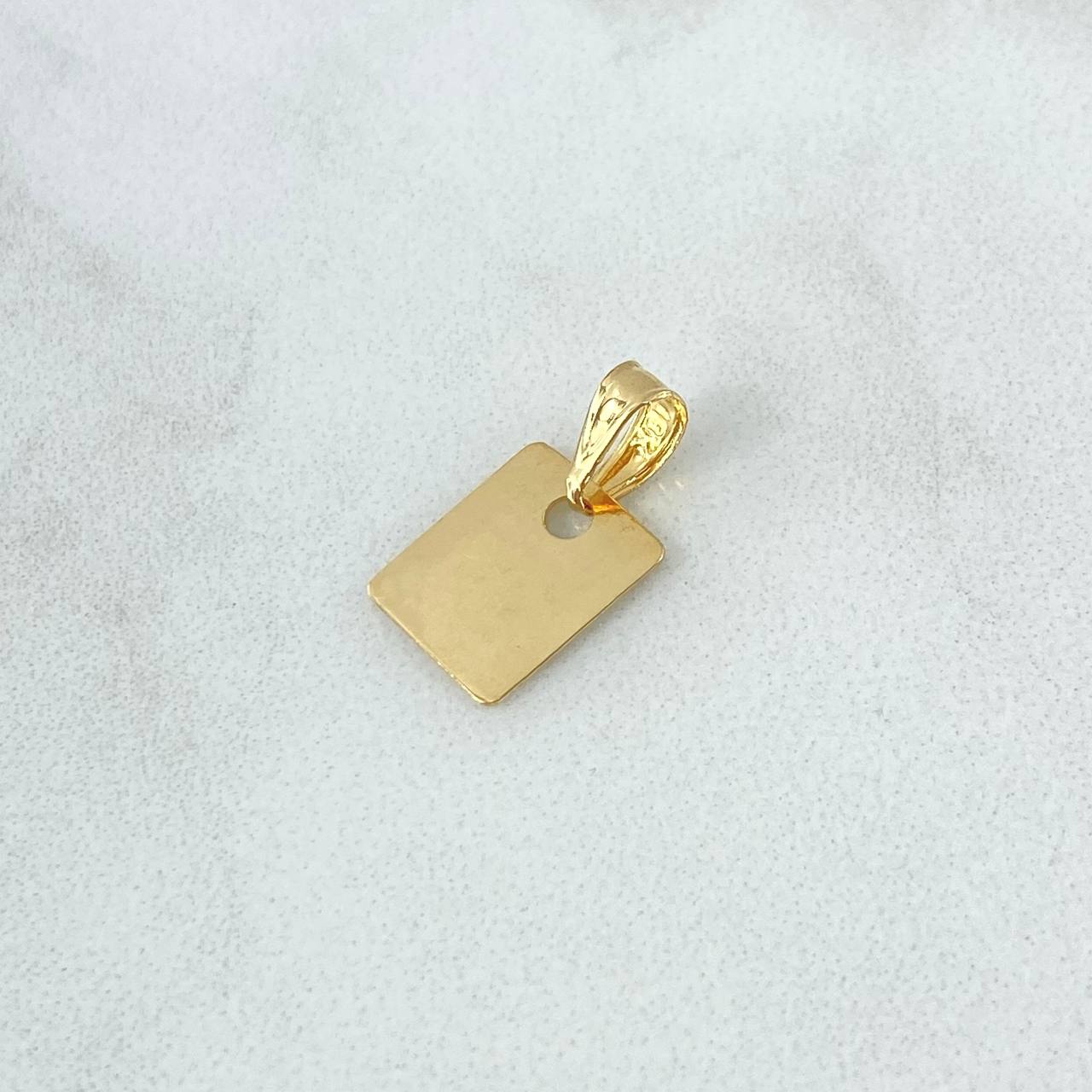 Dije Placa Rectangular Lisa 0.5gr / 1cm - 1.6cm / Cargador Interno Tallado Oro Amarillo 18K