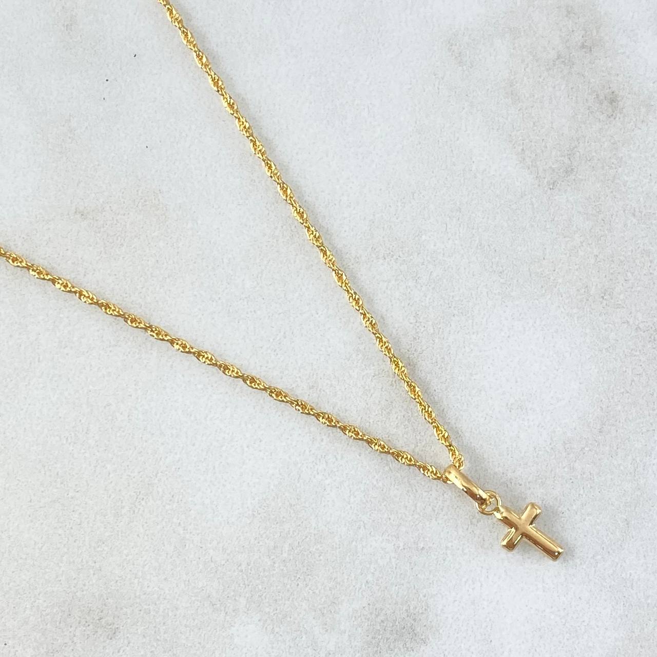 Set Cadena Lazo 1gr / 50cm / 1.2mm + Dije Cruz 0.25gr / 1.5cm Lisa 1.25gr Oro Amarillo 18K *