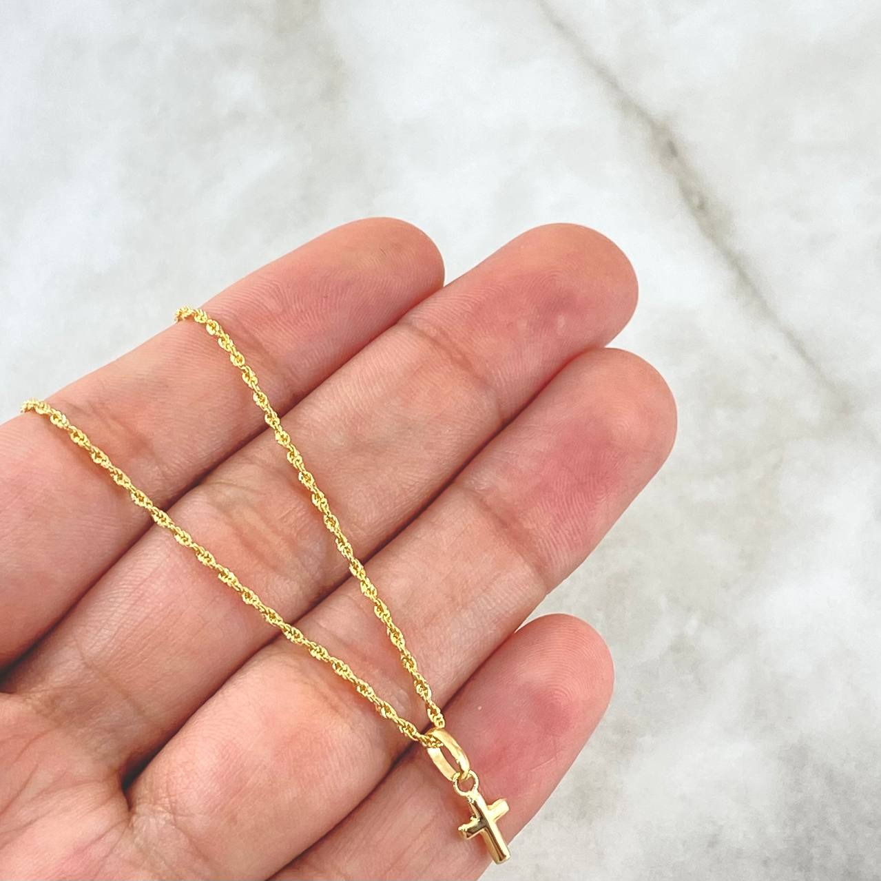 Set Cadena Lazo 1gr / 50cm / 1.2mm + Dije Cruz 0.25gr / 1.5cm Lisa 1.25gr Oro Amarillo 18K *