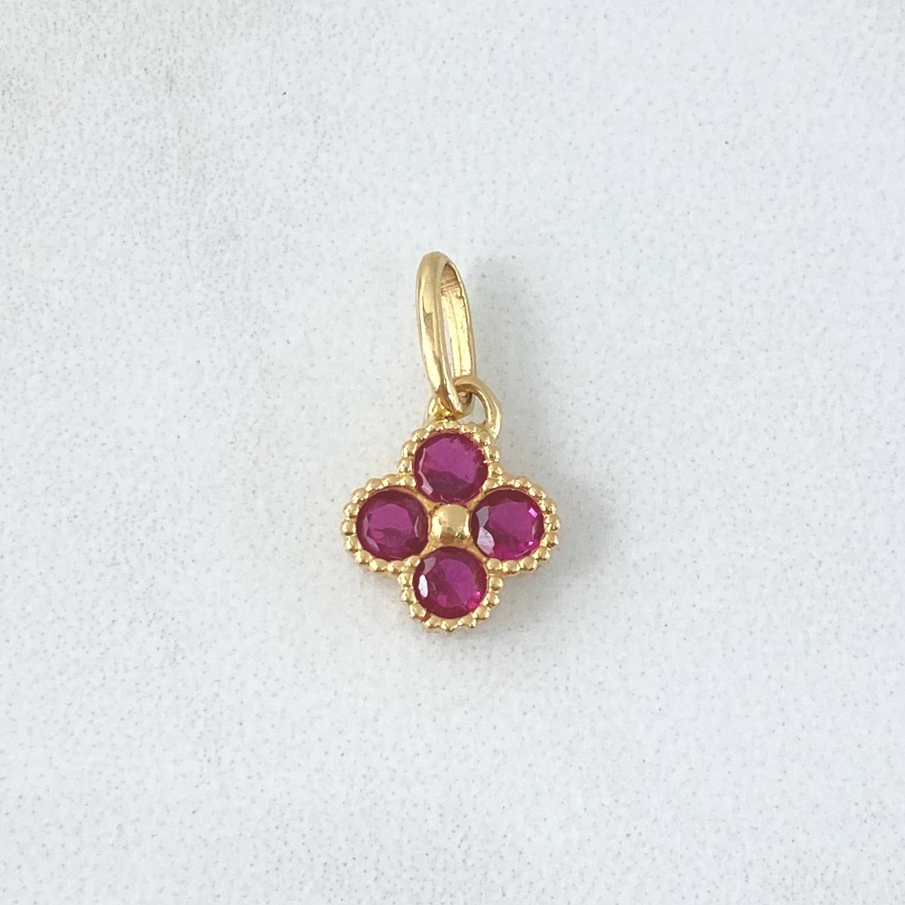 Dije Flor Borde Texturizado 1.15gr / 1.5cm / Circones Fucsia Oro Amarillo 18K ©