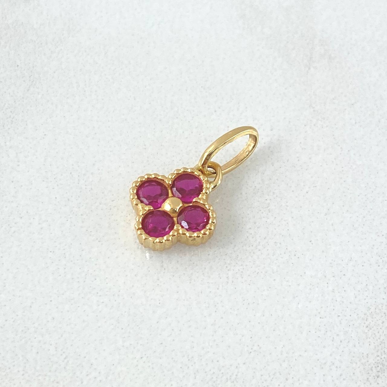 Dije Flor Borde Texturizado 1.15gr / 1.5cm / Circones Fucsia Oro Amarillo 18K ©