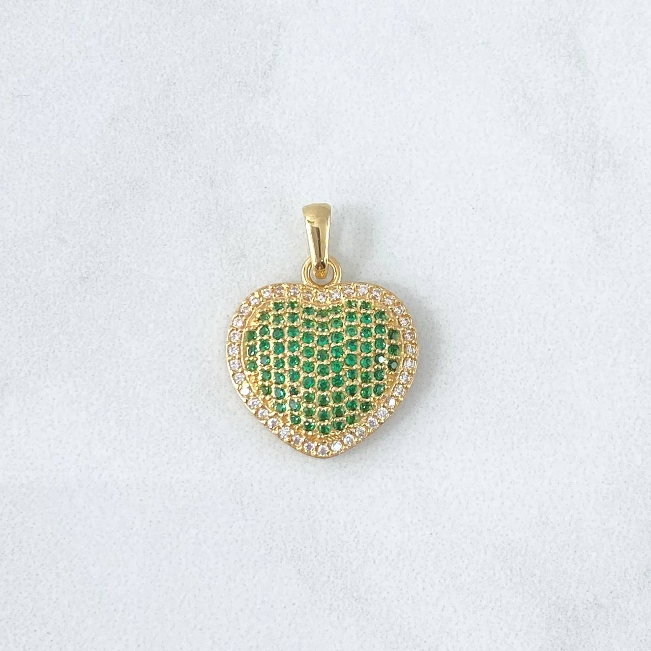 Dije Corazón Cojín 3.45gr / 2.5cm / Circones Verdes Blancos Oro Amarillo 18K ©