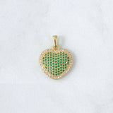 Dije Corazón Cojín 3.45gr / 2.5cm / Circones Verdes Blancos Oro Amarillo 18K ©