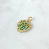 Dije Corazón Cojín 3.45gr / 2.5cm / Circones Verdes Blancos Oro Amarillo 18K ©
