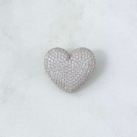 Dije Corazón Tupido Doble Argolla 6.65gr / 2.1cm / Circones Blancos Oro Amarillo 18K *