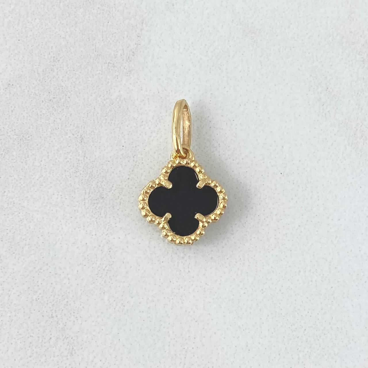 Dije Dije Trébol VCyA 1.65gr / 1.7cm / Onix Negro Punteado Oro Oro Amarillo Nac.Esp. 18K *