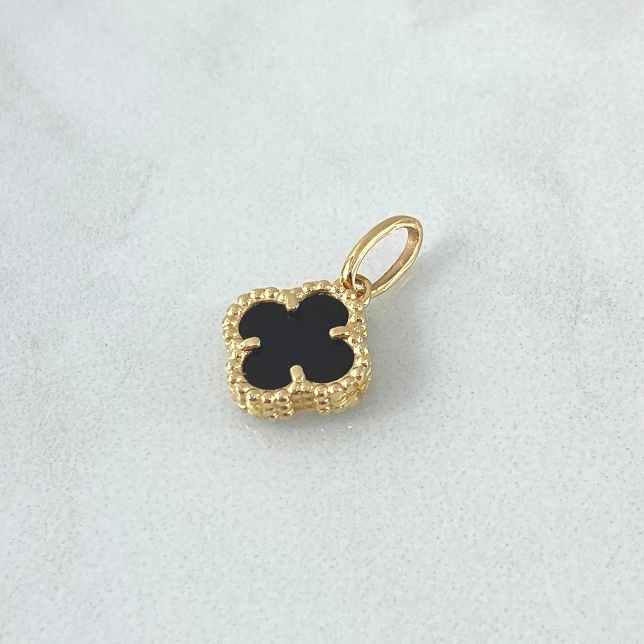 Dije Dije Trébol VCyA 1.55gr / 1.7cm / Onix Negro Punteado Oro Oro Amarillo Nac.Esp. 18K *