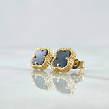Topos Trébol VCyA 2.8gr / 1cm / Onix Negro Punteado Broche Mariposa Oro Amarillo Nac.Esp. 18K *