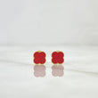 Topos Trebol 0.8gr / 6mm Borde Punteado Resina Roja Oro Amarillo 18K