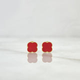 Topos Trebol 0.75gr / 6mm Borde Punteado Resina Roja Oro Amarillo 18K