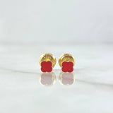 Topos Trebol 0.55gr / 4mm Borde Punteado Resina Roja Oro Amarillo 18K ©