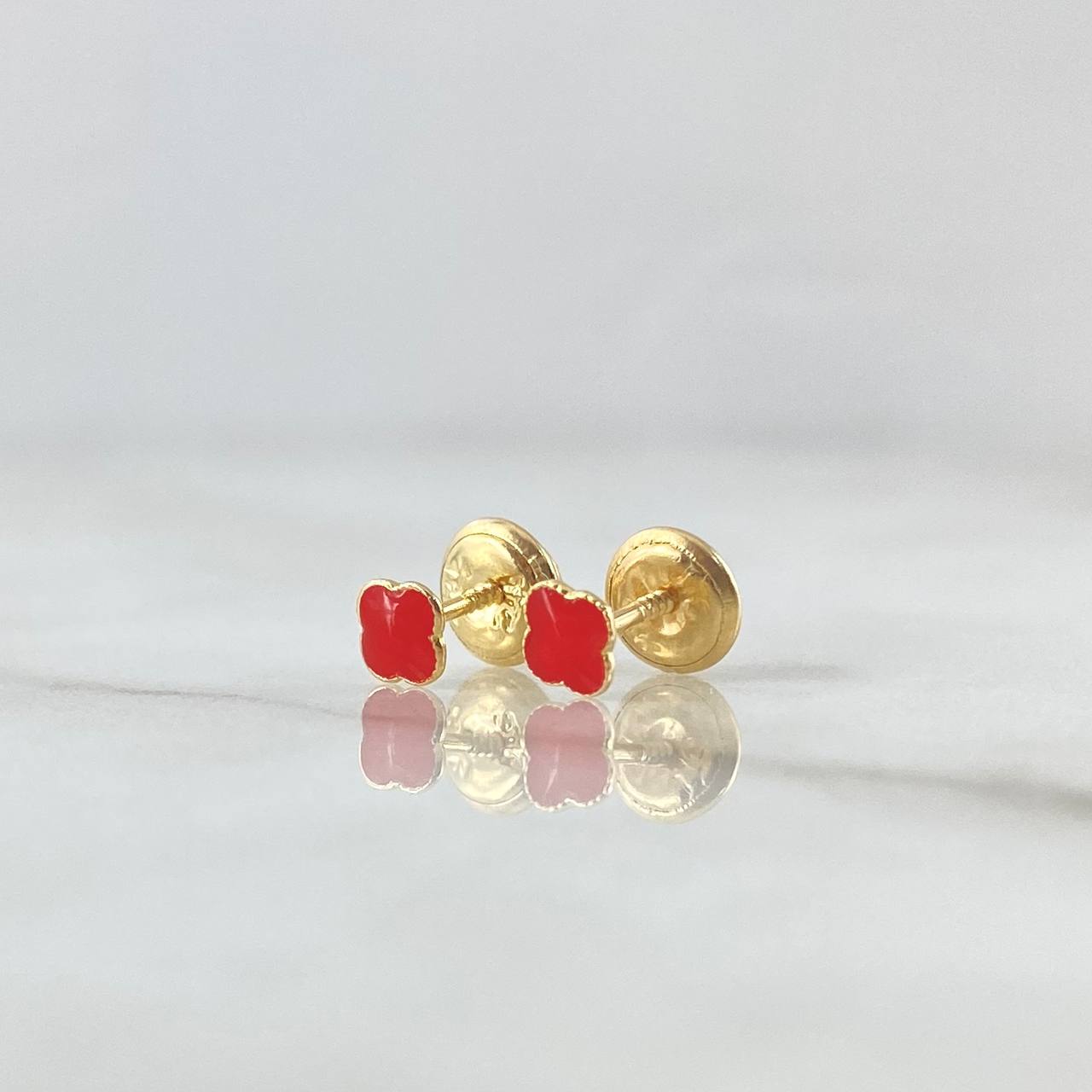 Topos Trebol 0.55gr / 4mm Borde Punteado Resina Roja Oro Amarillo 18K