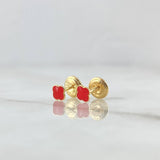 Topos Trebol 0.55gr / 4mm Borde Punteado Resina Roja Oro Amarillo 18K