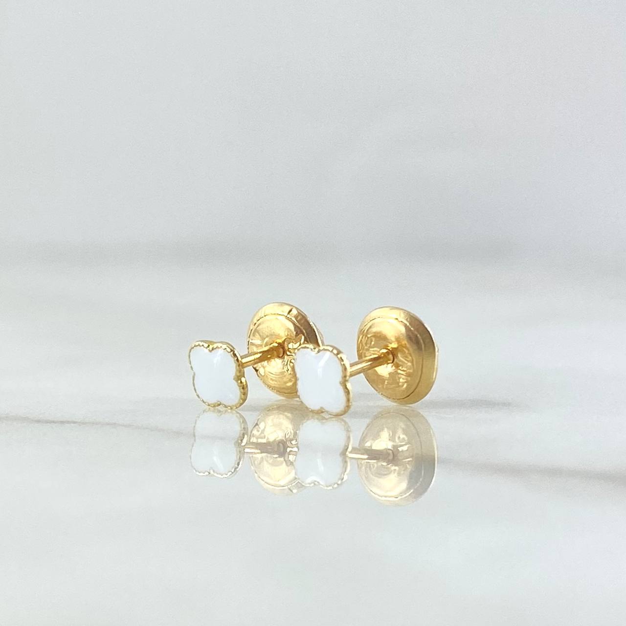 Topos Trebol 0.55gr / 4mm Borde Punteado Resina Blanca Oro Amarillo 18K ©