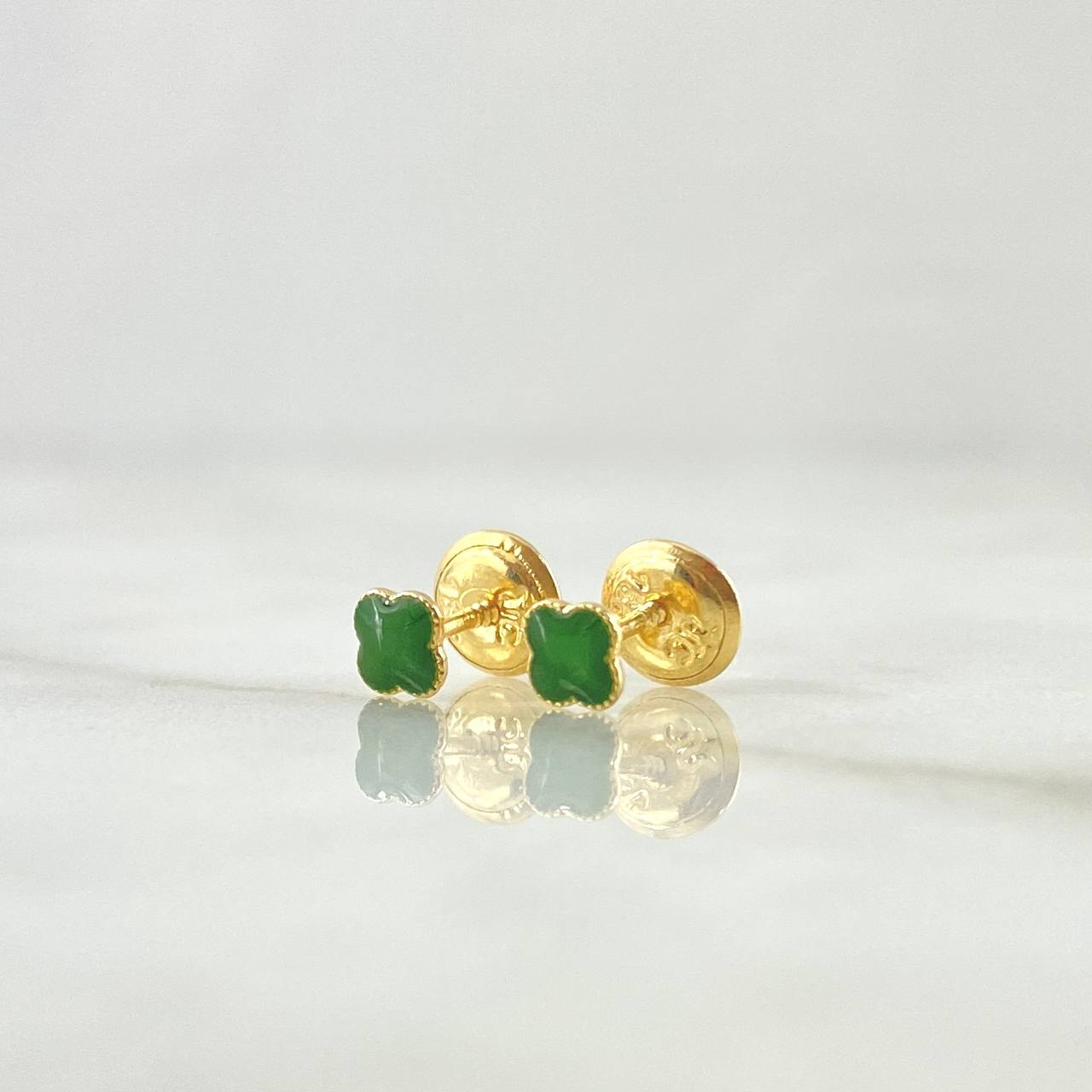 Topos Trebol 0.5gr / 4mm Borde Punteado Resina Verde Oro Amarillo 18K *