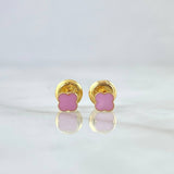 Topos Trebol 0.55gr / 4mm Borde Punteado Resina Rosada Oro Amarillo 18K