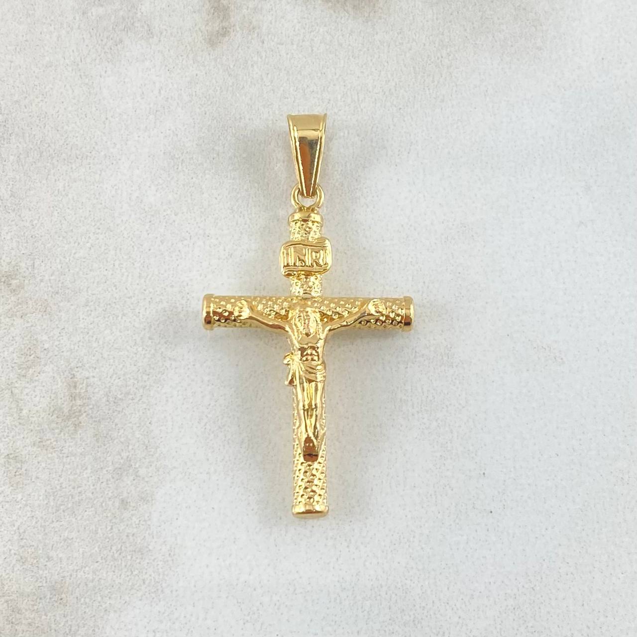Dije Cristo Cruz 1.3gr / 3.6cm / Baston Punteado Oro Amarillo 18K ©