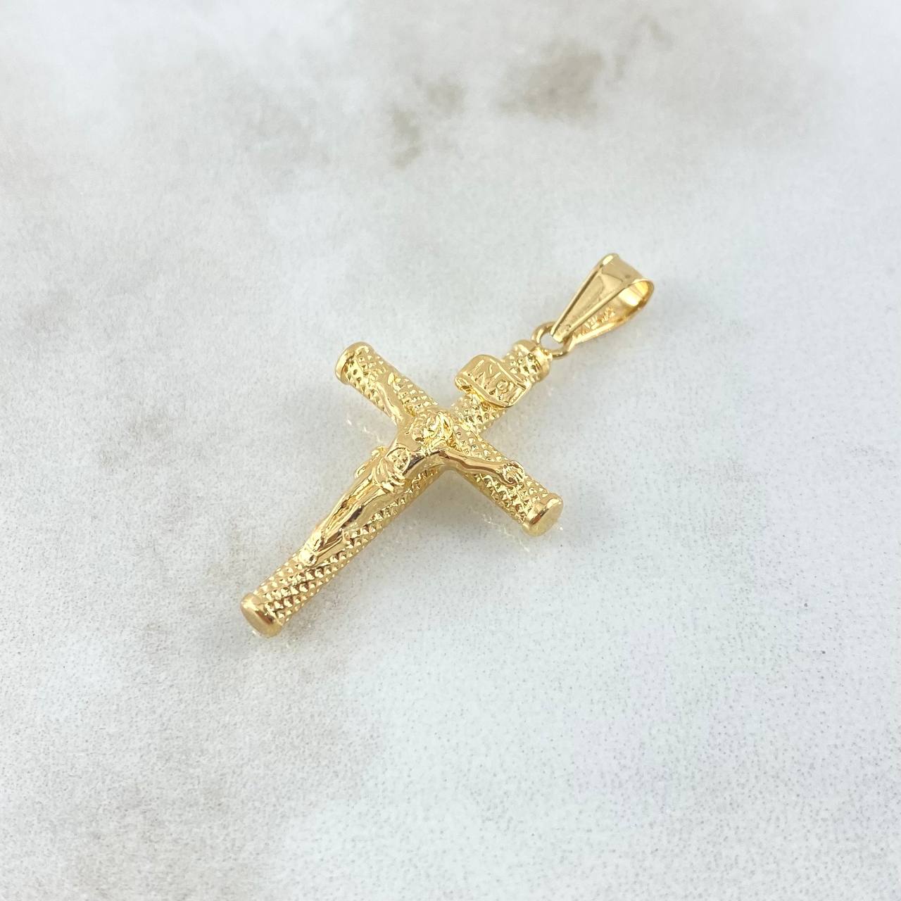 Dije Cristo Cruz 1.3gr / 3.6cm / Baston Punteado Oro Amarillo 18K ©