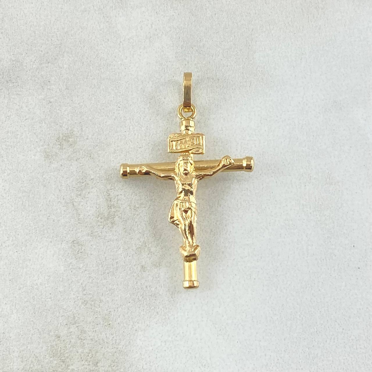 Dije Cristo Cruz 1.2gr / 3.2cm / Baston Liso Oro Amarillo 18K *