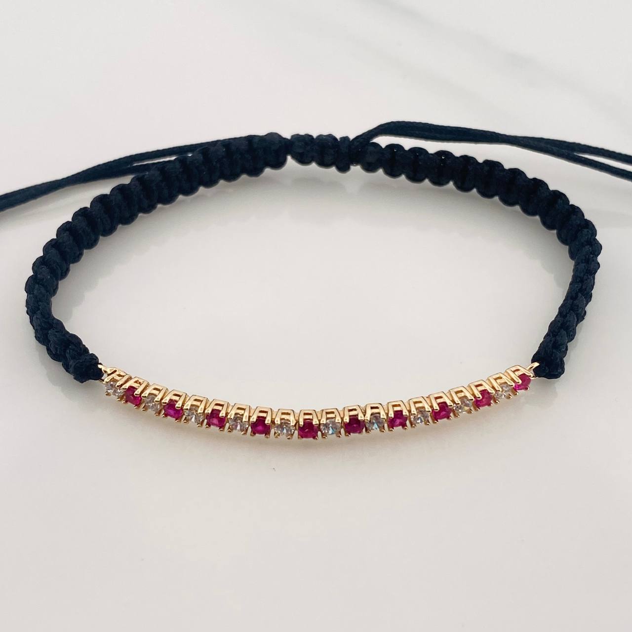 Pulsera Tejida Negra Tennis Oro Amarillo 18K