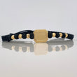 Pulsera Tejida Negra Placa Cuadrada Bolas Diamantadas Oro Amarillo 18K