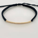 Pulsera Tejida Negra Tennis Oro Amarillo 18K