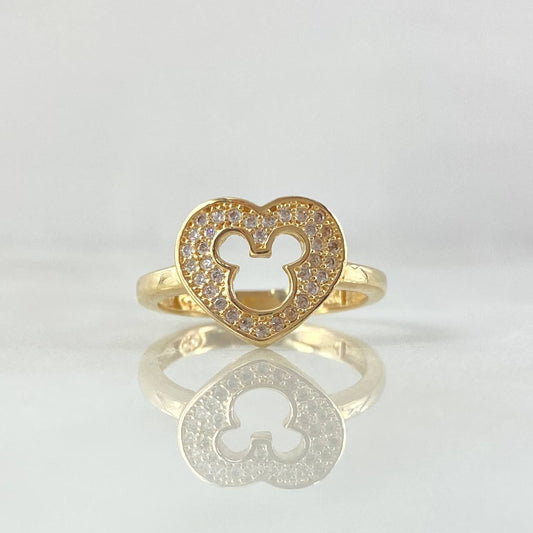 Anillo Corazón Ratón Interno 2.55gr / T5 1/4 / Circones Blancos Oro Amarillo 18K ©