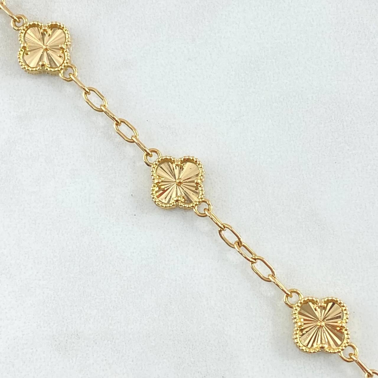 Pulso Aro Seguido Trebol VCyA 7.65gr / 19cm / 2.5mm Diamantado Oro Amarillo Nac.Esp. 18K ©