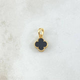 Dije Trebol VCyA 1.25gr / 1.5cm / Onix Negro Punteado Oro Amarillo Nac.Esp. 18K ©