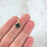 Dije Trebol VCyA 1.25gr / 1.5cm / Onix Negro Punteado Oro Amarillo Nac.Esp. 18K ©