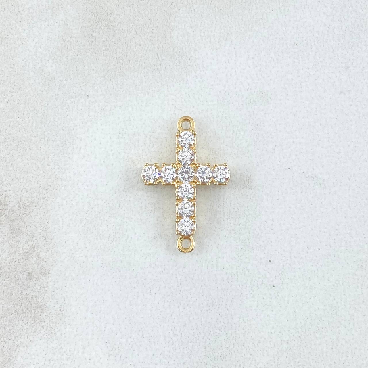 Herraje Cruz Tupida 1.05gr / 2cm / Circones Blancos Oro Amarillo 18K ©