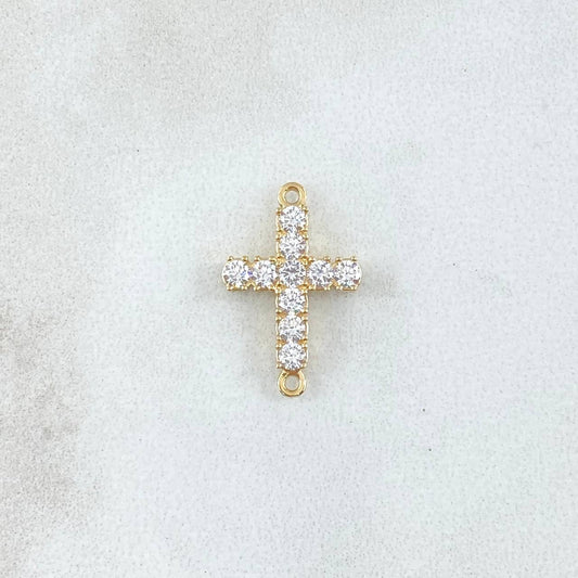Herraje Cruz Tupida 1.05gr / 2cm / Circones Blancos Oro Amarillo 18K ©