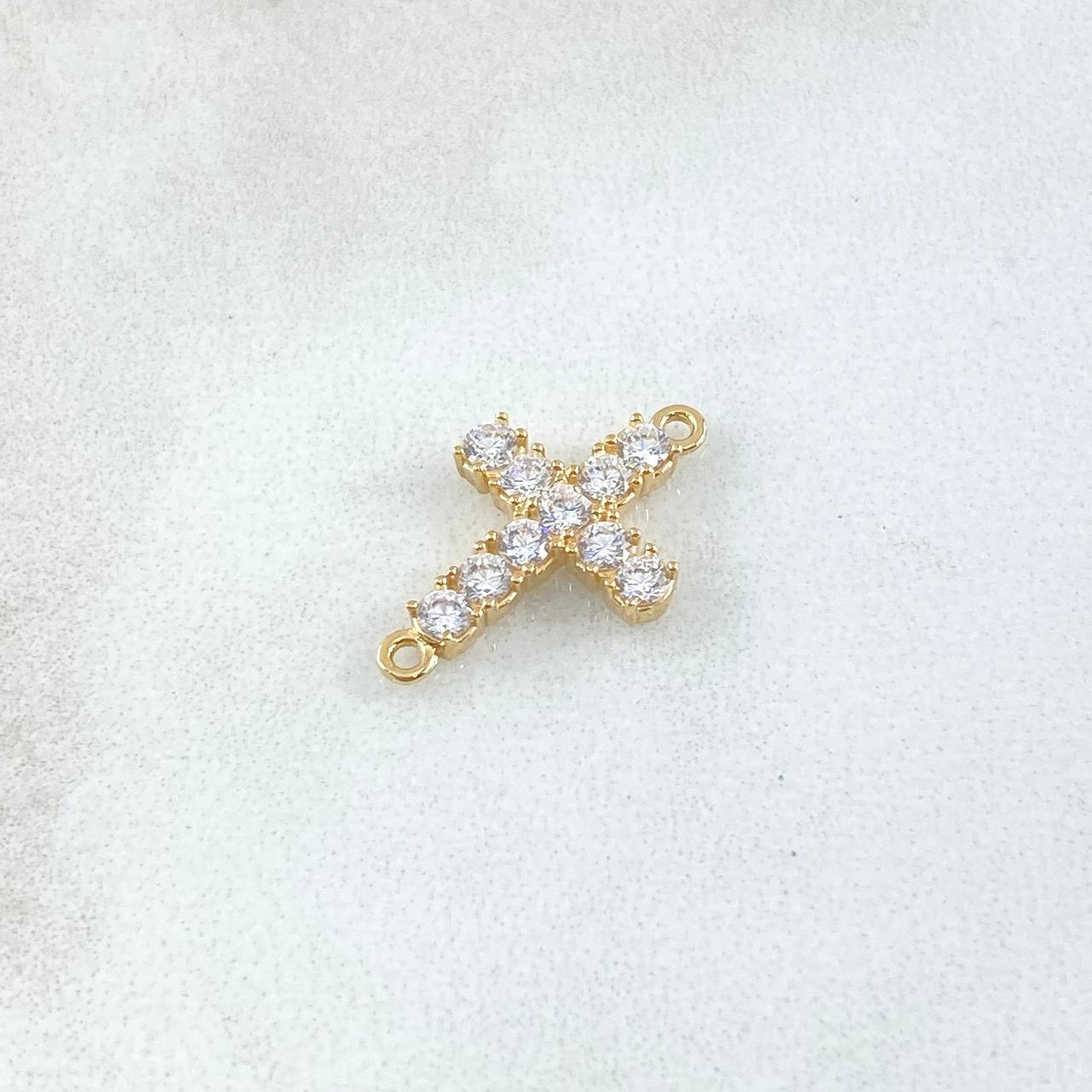 Herraje Cruz Tupida 1.05gr / 2cm / Circones Blancos Oro Amarillo 18K ©