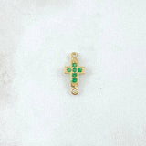 Herraje Cruz 0.45gr / 1cm / Circones Verdes Oro Amarillo 18K