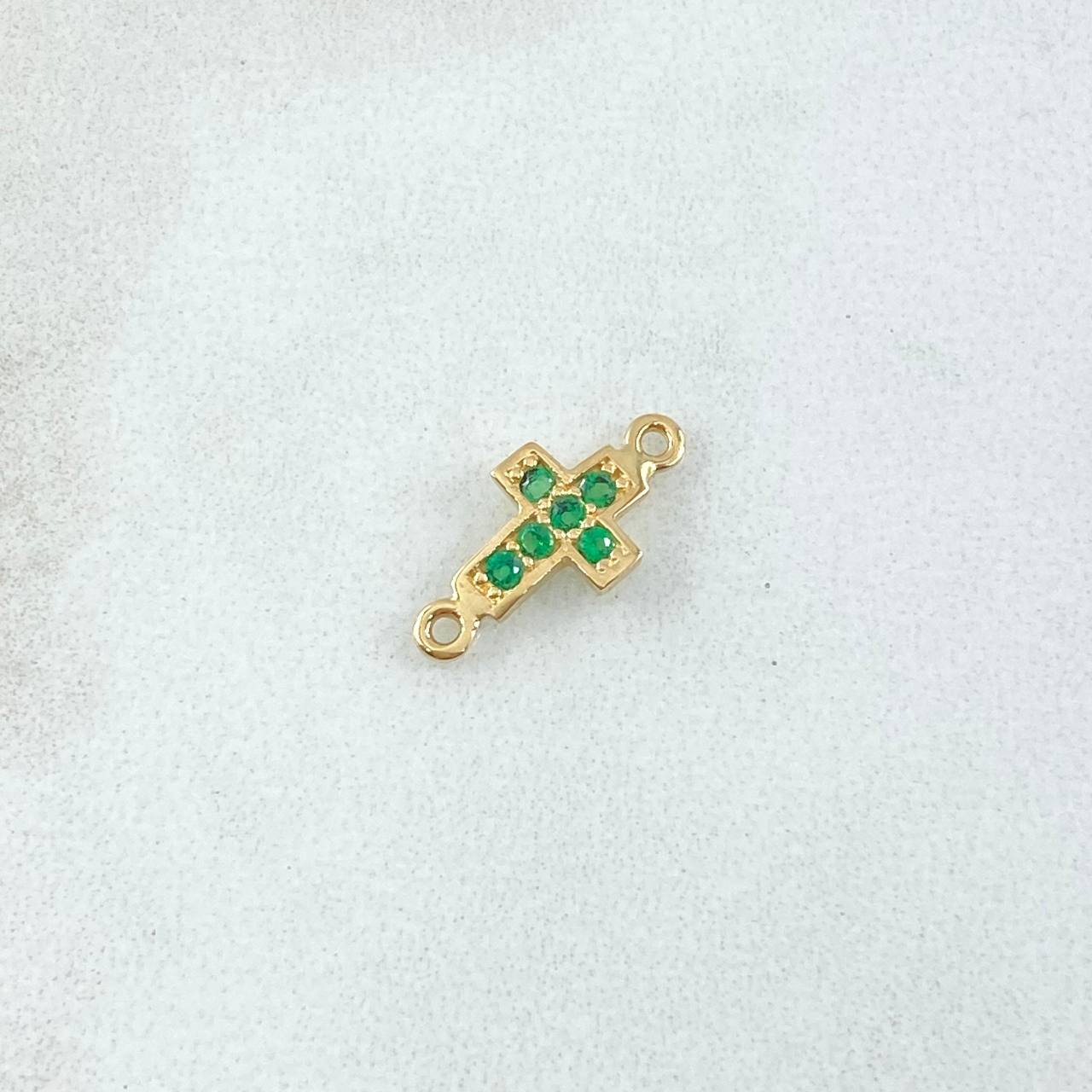 Herraje Cruz 0.45gr / 1cm / Circones Verdes Oro Amarillo 18K