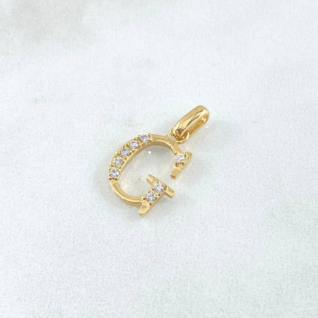 Dije Letra G 1.25gr / 2cm / Circones Blancos Oro Amarillo 18K ©