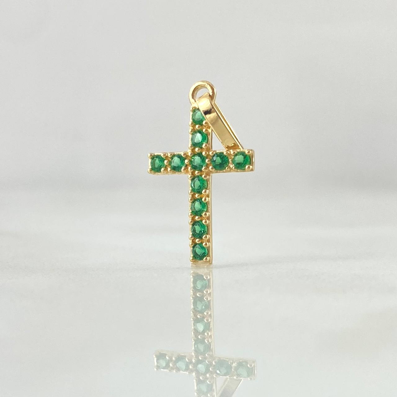 Dije Cruz Tupida 0.55gr / 2.5cm / Circones Verdes Oro Amarillo 18K ©