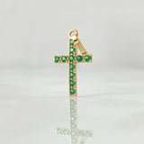Dije Cruz Tupida 0.55gr / 2.5cm / Circones Verdes Oro Amarillo 18K ©