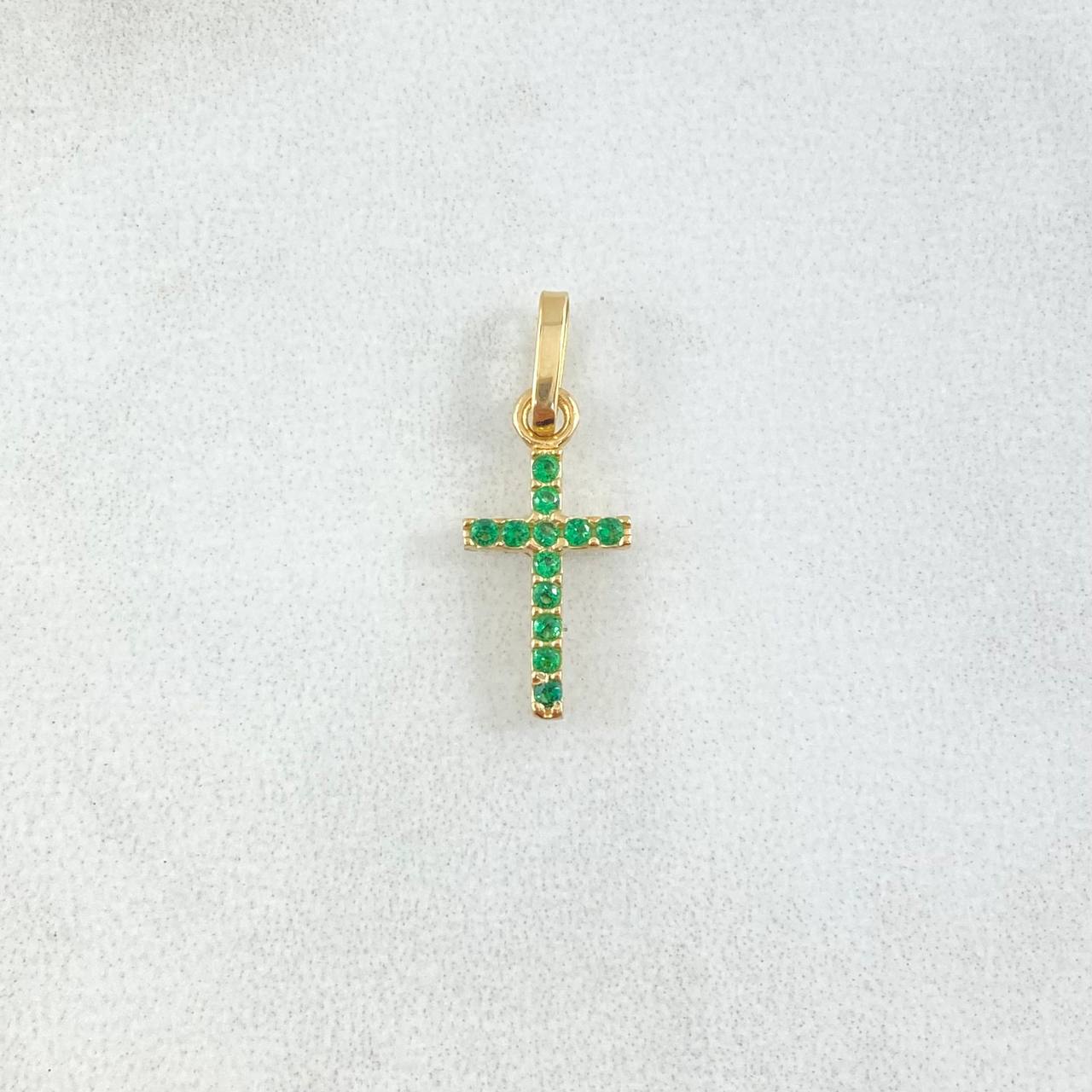 Dije Cruz Doble Faz 0.7gr / 2cm / Circones Blancos Verdes Oro Amarillo 18K