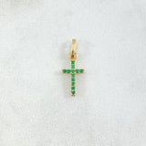 Dije Cruz Cruz Doble Faz 0.6gr / 2.5cm / Circones Blancos Verdes Oro Amarillo 18K ©