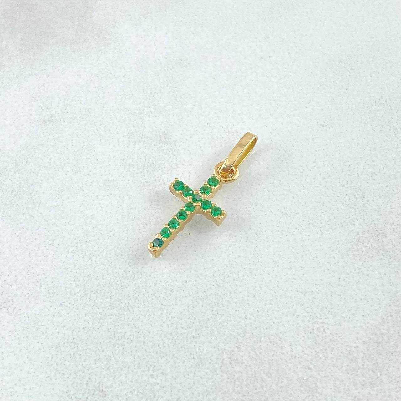 Dije Cruz Doble Faz 0.7gr / 2cm / Circones Blancos Verdes Oro Amarillo 18K
